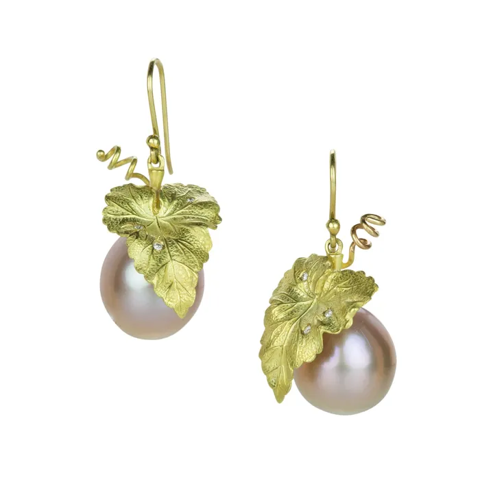 Annette Ferdinandsen Pink Pearl Grape Leaf Drop Earrings Earrings