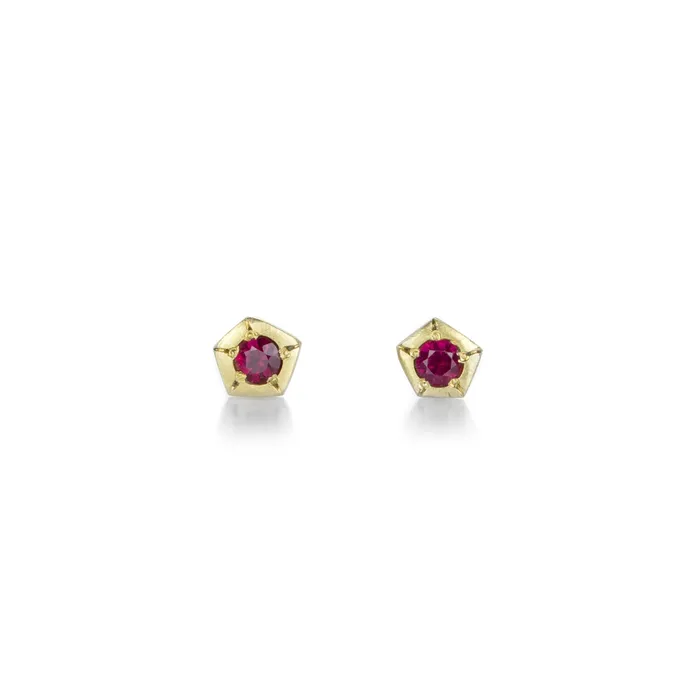 Annie Fensterstock 18k Ruby Rock Studs Pre-Styled Sets