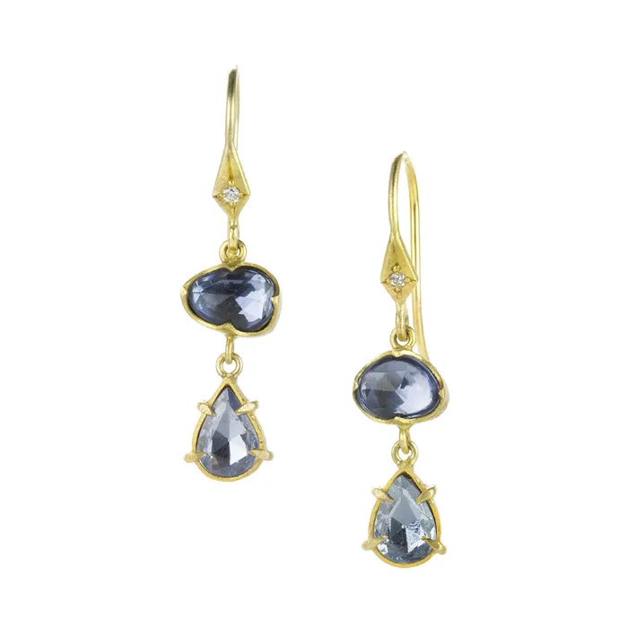 Annie Fensterstock Blue Sapphire Double Drop Earrings Earrings