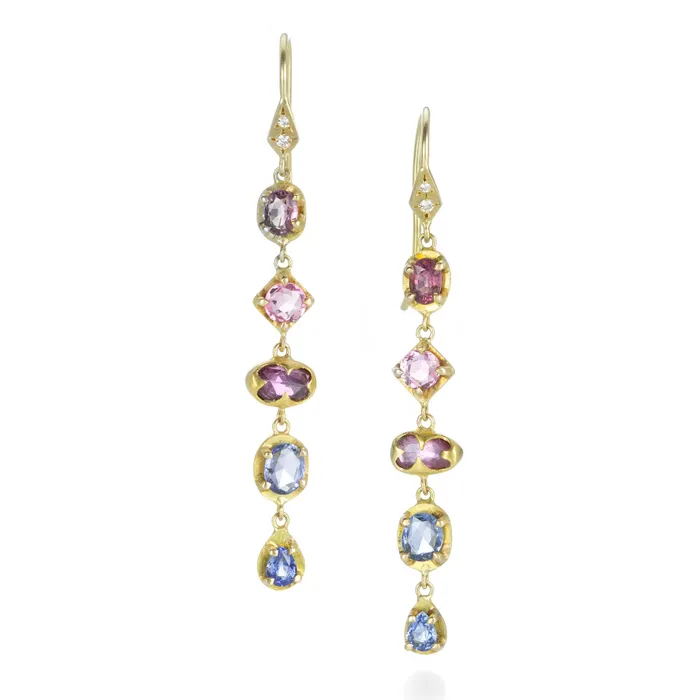 Annie Fensterstock Multicolored Sapphire Drop Earrings Earrings