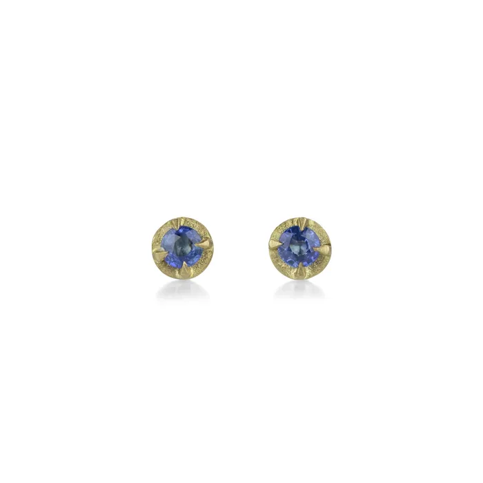 Annie Fensterstock Prong Set Blue Sapphire Stud Earrings Earrings