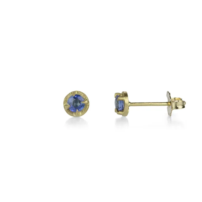 Annie Fensterstock Prong Set Blue Sapphire Stud Earrings | Earrings