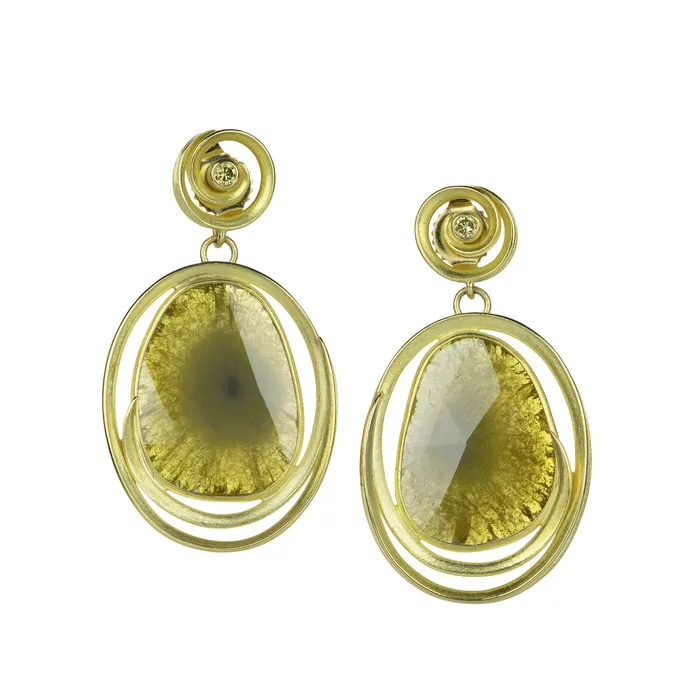 Barbara Heinrich Earrings Oval Swirl Drop Earrings with Diamond Slices