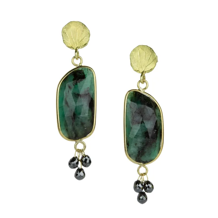 Barbara Heinrich Earrings Petal Top Emerald Drop Earrings