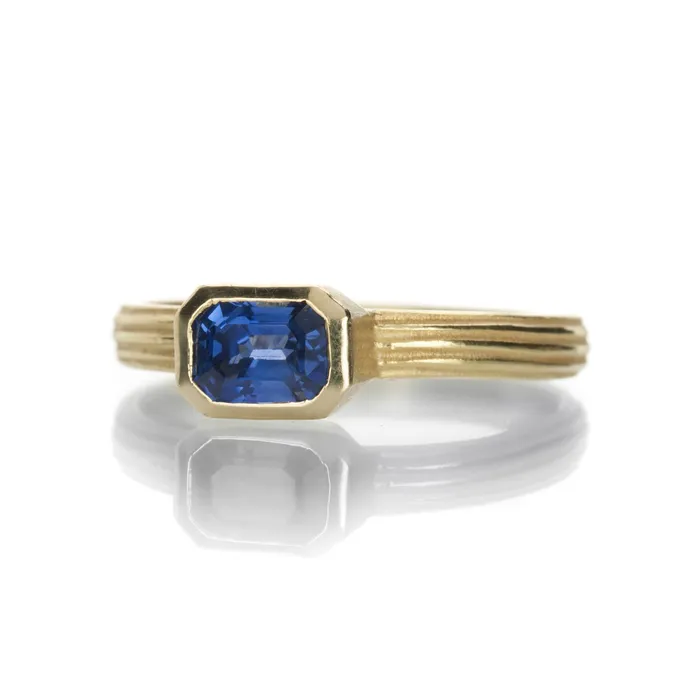 Barbara Heinrich Rings Emerald Cut Blue Sapphire Gold Ring