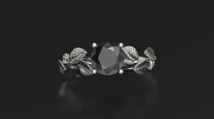 Black Diamond Leaf Engagement Ring White Gold Branch Engagement Ring Black Diamond Ring Black Diamond Gold White Gold Black Diamond Ring FL LLC Rings