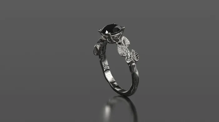 Black Diamond Leaf Engagement Ring White Gold Branch Engagement Ring Black Diamond Ring Black Diamond Gold White Gold Black Diamond Ring | FL LLC Rings