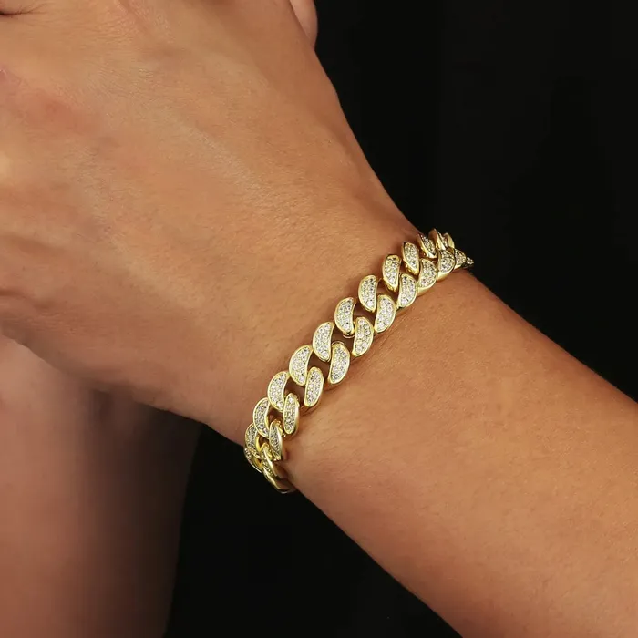 Bling Proud Bracelets | Iced Out Diamond Cuban Link Bracelet in 14K Gold - 12mm