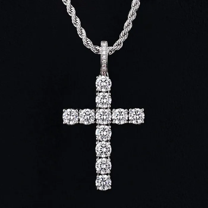 Bling Proud Iced Out Cross Pendant White Gold Plated Necklaces