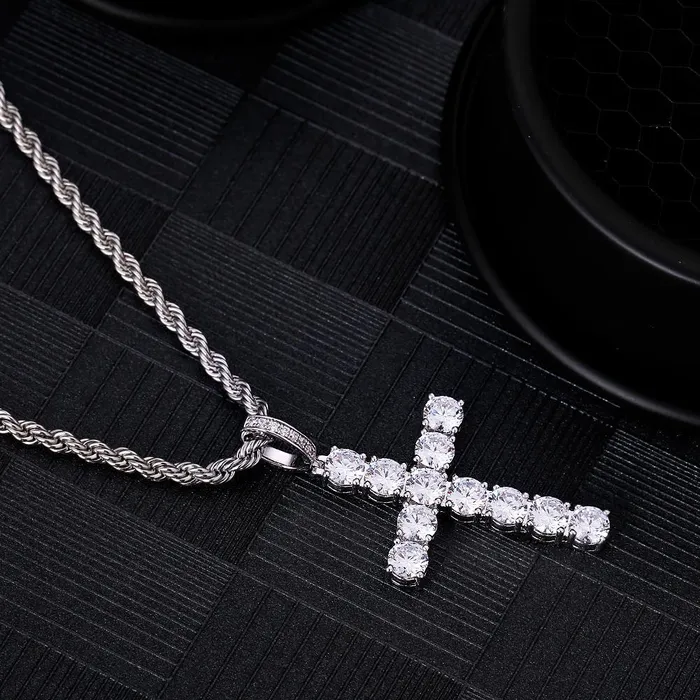 Bling Proud Iced Out Cross Pendant White Gold Plated | Necklaces