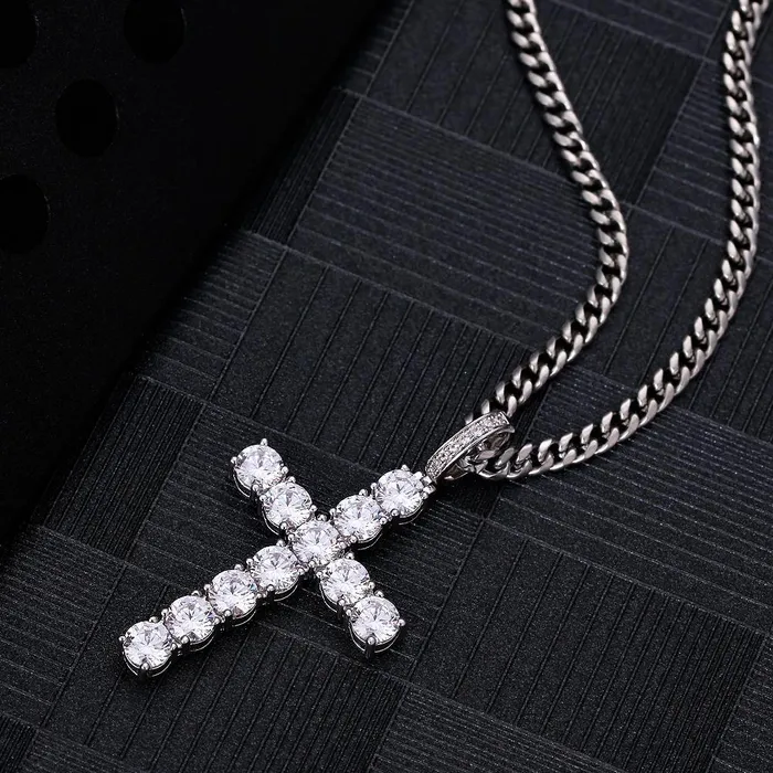 Bling Proud Iced Out Cross Pendant White Gold Plated | Necklaces