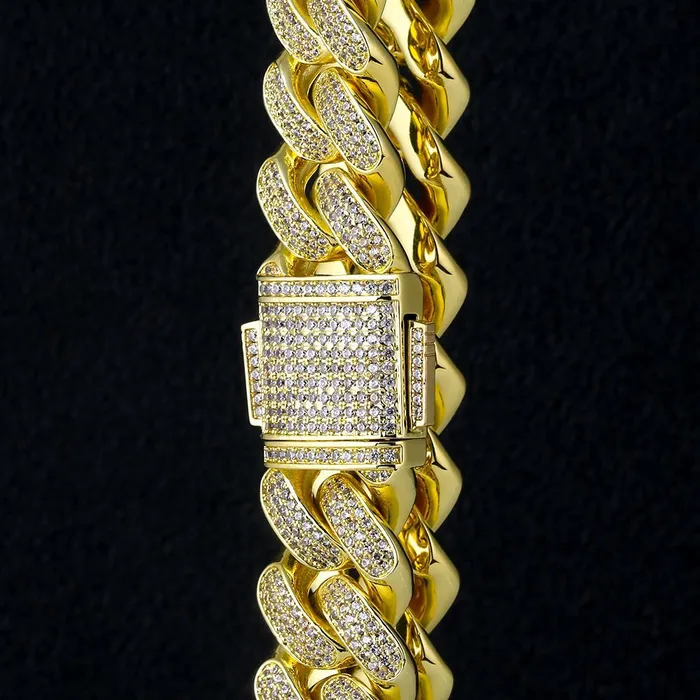 Bling Proud Necklaces 18mm Iced Out Cuban Link Chain 14K Gold Plated