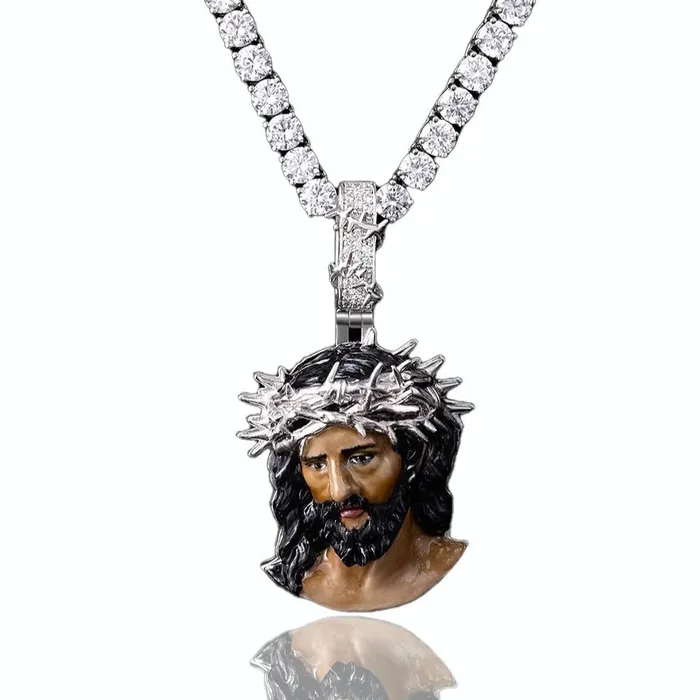 Bling Proud Necklaces Custom Enamel Jesus Crown of Thorn Pendant in 925 Sterling Silver