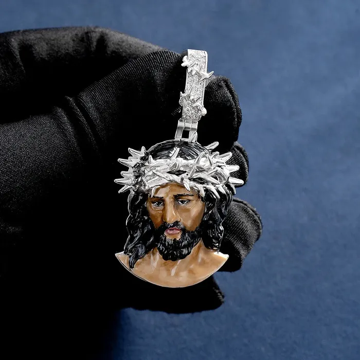 Bling Proud Necklaces | Custom Enamel Jesus Crown of Thorn Pendant in 925 Sterling Silver