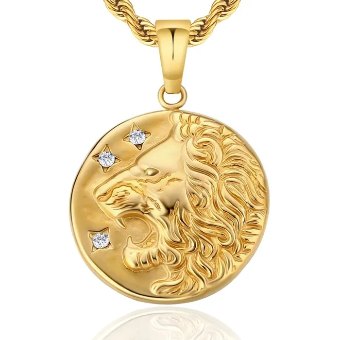 Bling Proud Necklaces Lion Head Coin Pendant Necklace