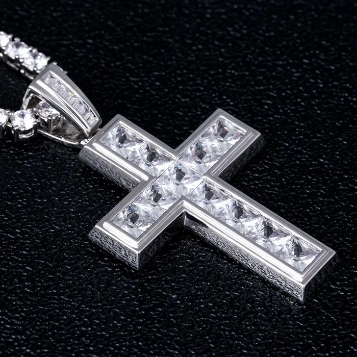 Bling Proud Necklaces | Princess Cut Cross Pendant White Gold Plated