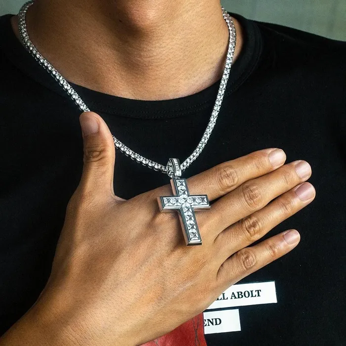 Bling Proud Necklaces | Princess Cut Cross Pendant White Gold Plated