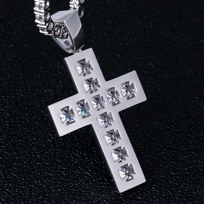 Bling Proud Necklaces | Princess Cut Cross Pendant White Gold Plated