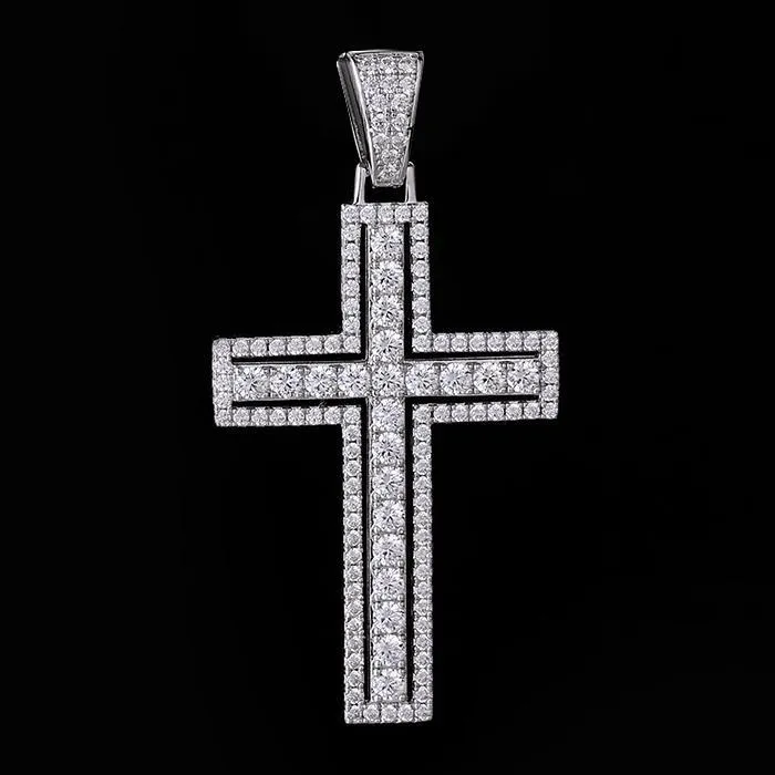 Bling Proud Necklaces White Gold Iced Double Layered Cross Pendant