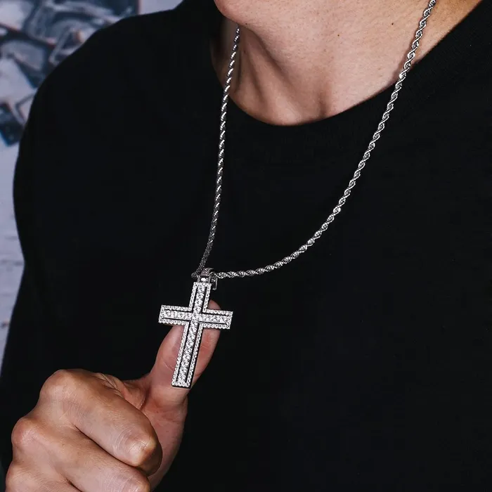 Bling Proud Necklaces | White Gold Iced Double Layered Cross Pendant