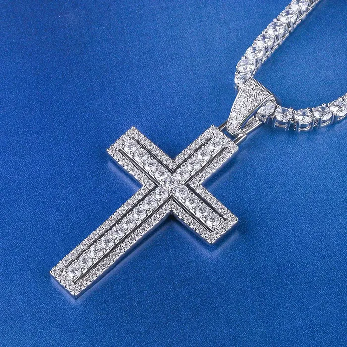 Bling Proud Necklaces | White Gold Iced Double Layered Cross Pendant