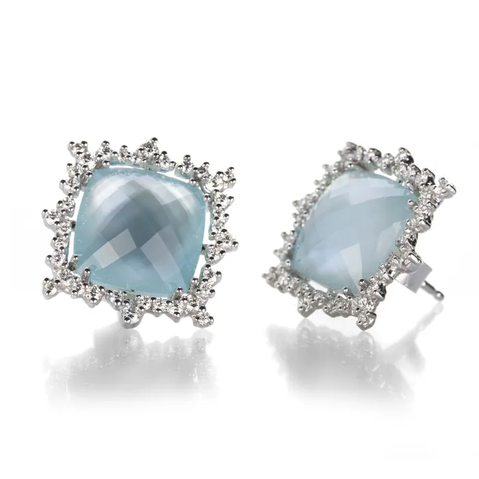 Blue Topaz Checkerboard Confetti Stud Earrings Paul Morelli Earrings