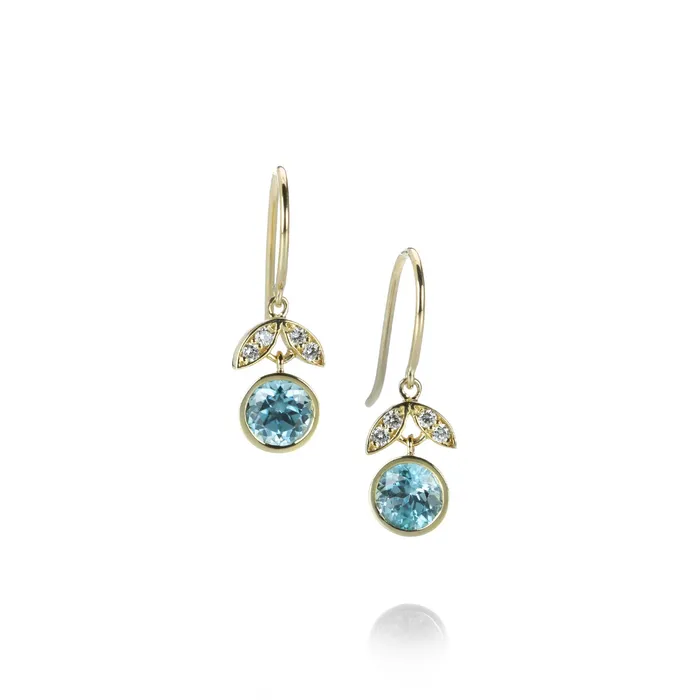 Blue Zircon and Diamond Lotus Earrings Alexis Kletjian Earrings