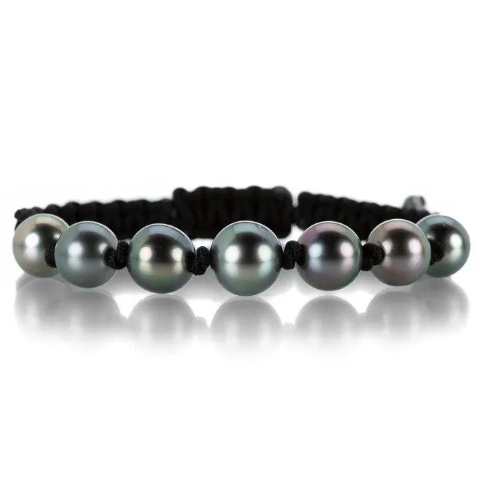 Bracelets Gellner Black Macrame Bracelet with 7 Gray Tahitian Pearls