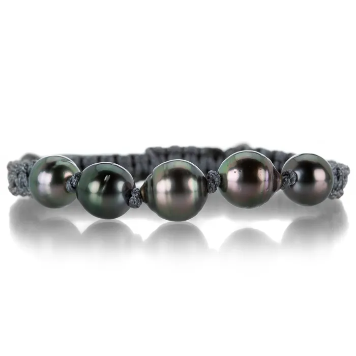 Bracelets Gellner Dark Gray Macrame Bracelet with 5 Tahitian Pearls