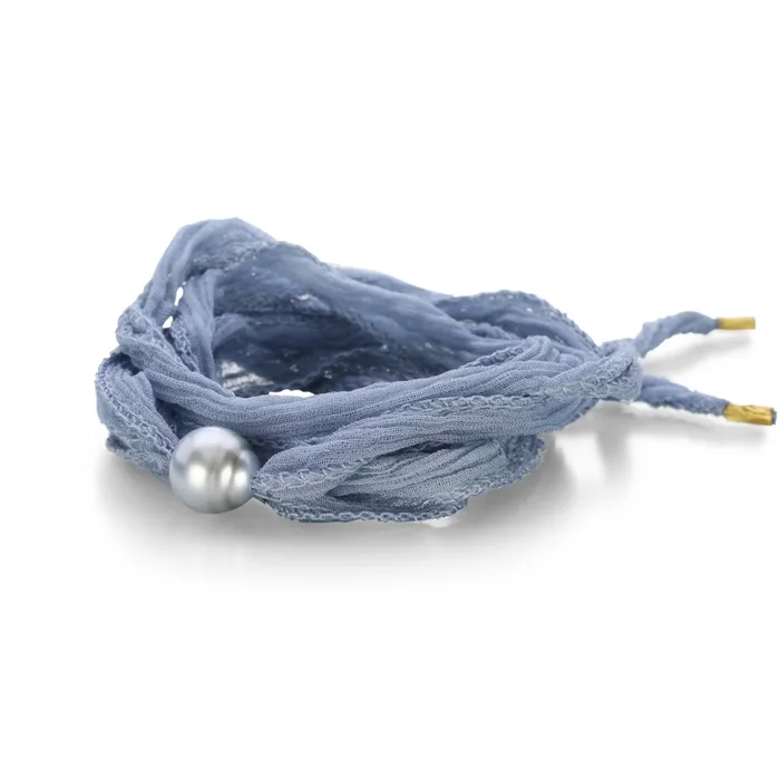 Bracelets Gellner Pale Blue Silk with Pearl Wrap Bracelet II