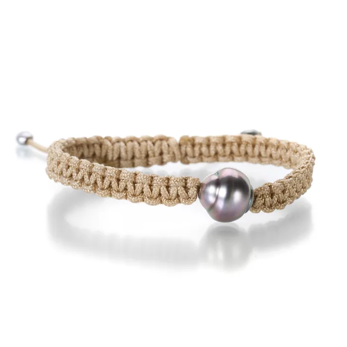 Bracelets Gellner Single Tahitian Pearl Tan Macrame Bracelet