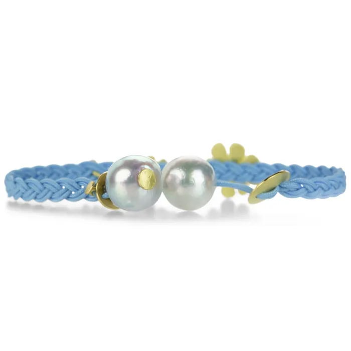 Bracelets | Lene Vibe Braided Sky Blue Cord Bracelet with Flowers