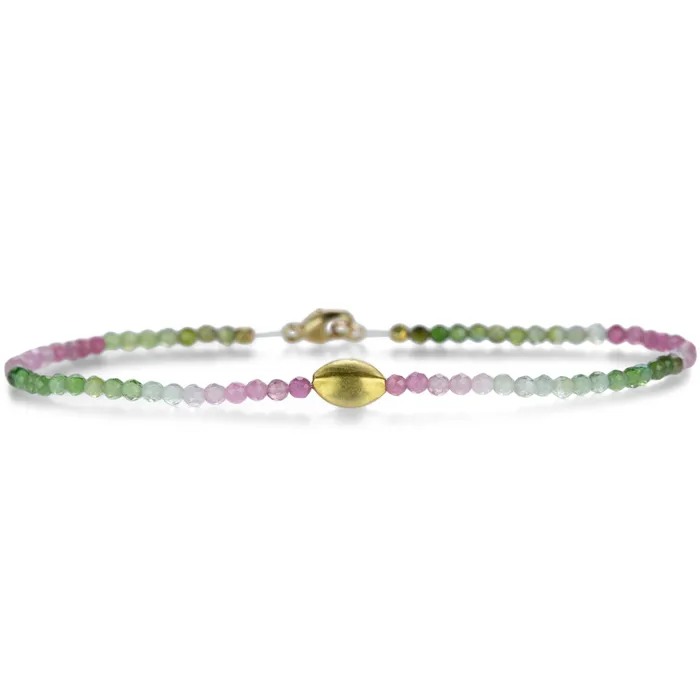 Bracelets Watermelon Tourmaline and 18k Bead Bracelet - Margaret Solow