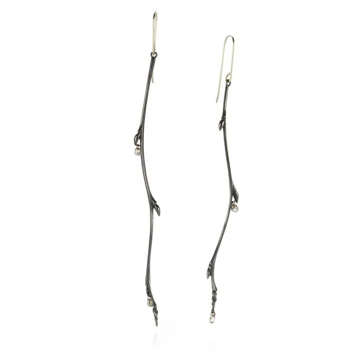 Bronze Long Bud Branch Earrings with Diamond Drops Gabriella Kiss Earrings