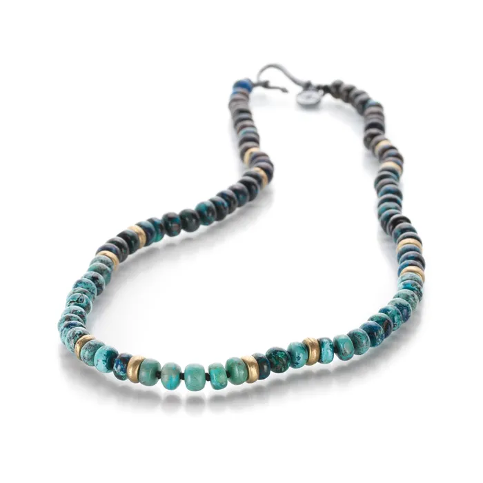 Chrysocolla Azurite and Brass Necklace Joseph Brooks Necklaces