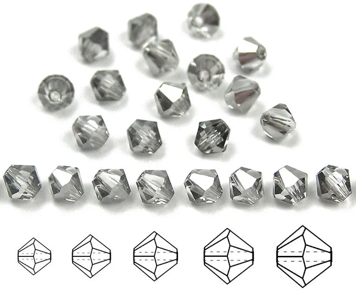 Crystal Silver Shade Czech Glass Beads Machine Cut Bicones (MC Rondell Diamond Shape) clear crystal coated with grey metallic PAS Jablonec Rings