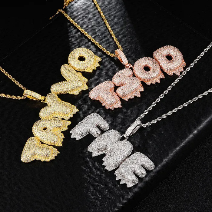 Custom Iced Out Drip Bubble Name Letter Pendant Bling Proud Necklaces