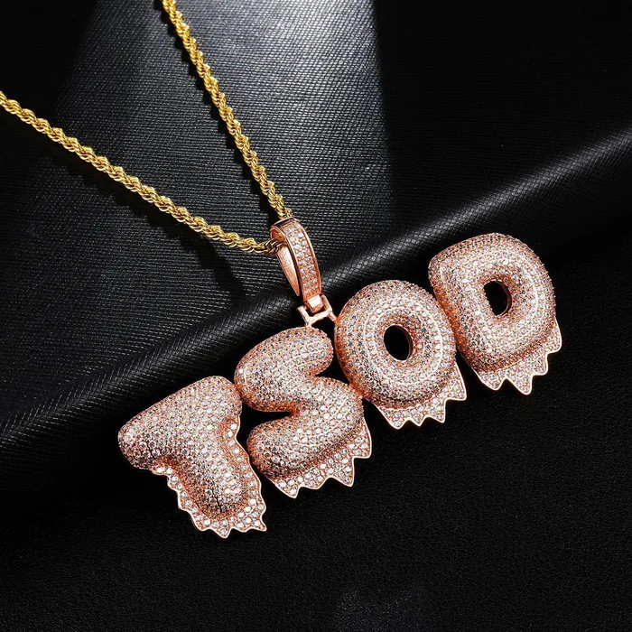 Custom Iced Out Drip Bubble Name Letter Pendant | Bling Proud Necklaces