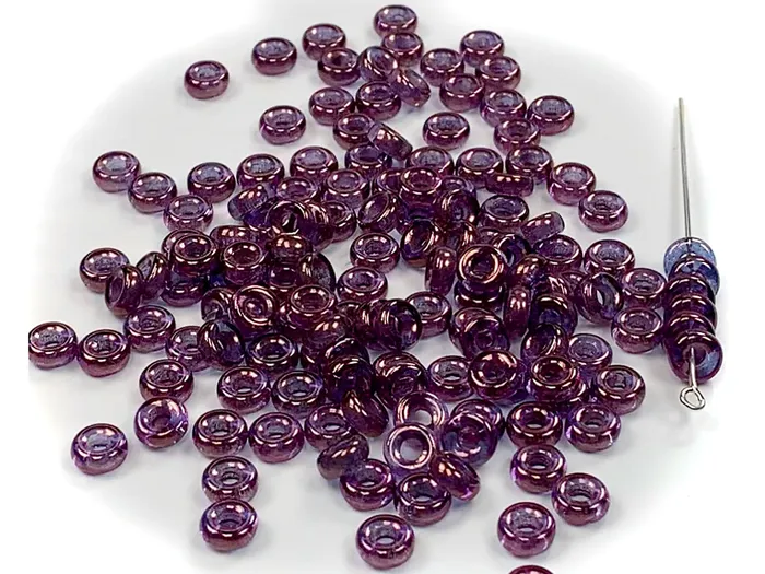 Czech Glass Druk Beads in size 3x6mm Smooth Ring Crystal Violet Luster 50pcs P896 PAS Jablonec Rings