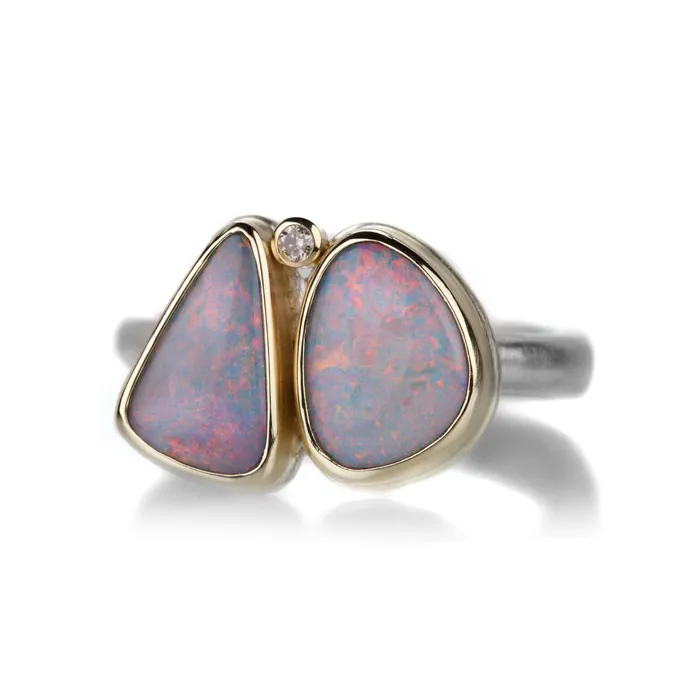 Double Asymmetrical Australian Black Opal Ring Jamie Joseph Rings