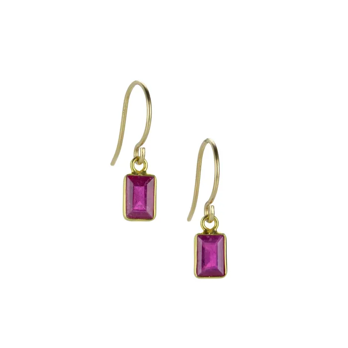 Earrings 14k Emerald Cut Ruby Drop Earrings - Margaret Solow