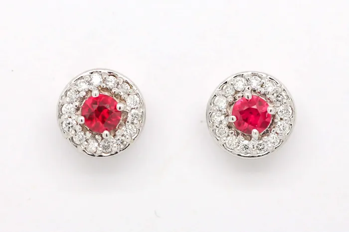 Earrings 14KW .17 CTTW RUBY AND DIAMOND EARRINGS .10 CTTW GH-SI2 - SUNRISE JEWELRY MFG CORP