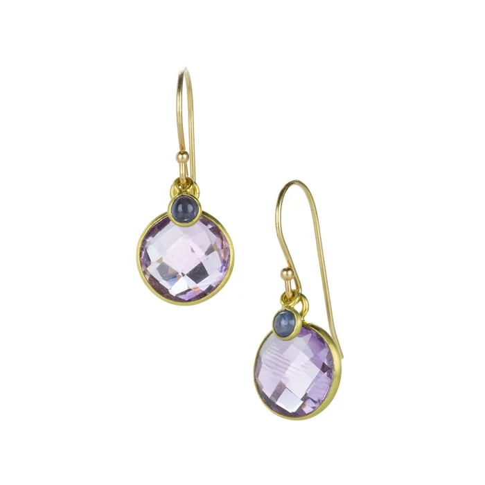 Earrings Amethyst and Blue Sapphire Drop Earrings - Margaret Solow