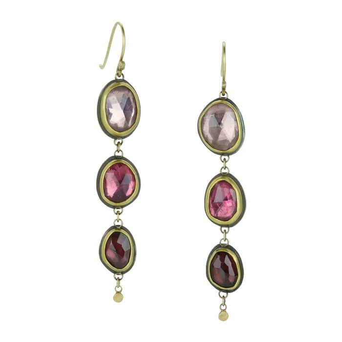 Earrings Ananda Khalsa Ombre Pink Tourmaline Rhodolite Garnet Earrings