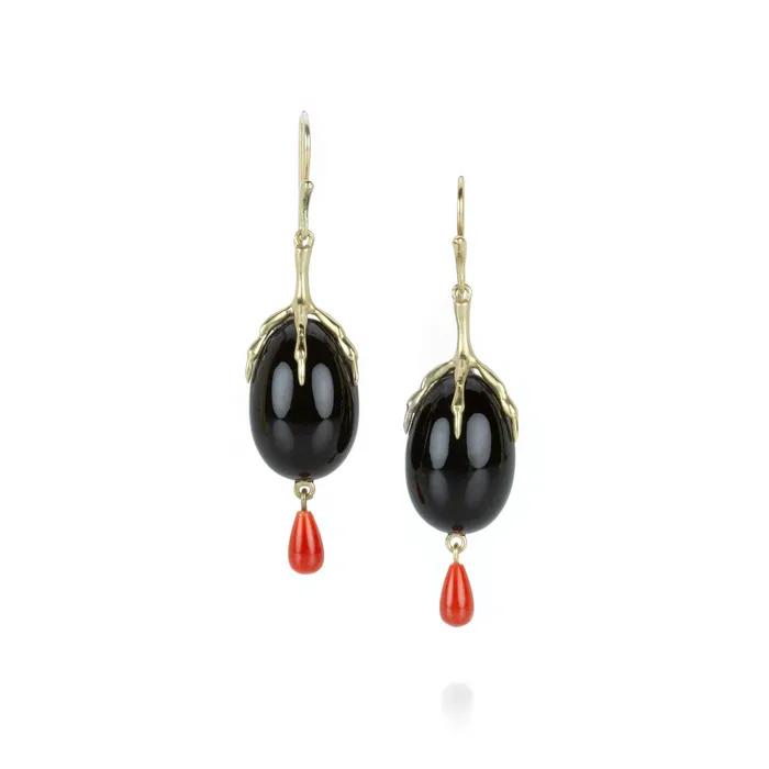 Earrings Annette Ferdinandsen Claw Earrings with Onyx Quail Eggs