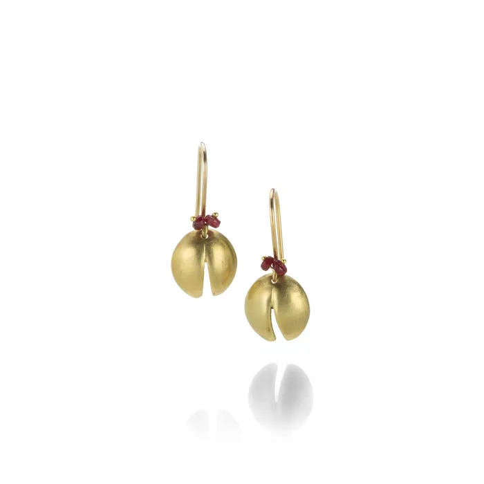 Earrings Annette Ferdinandsen Gold Lady Bug Earrings with Ruby Eyes