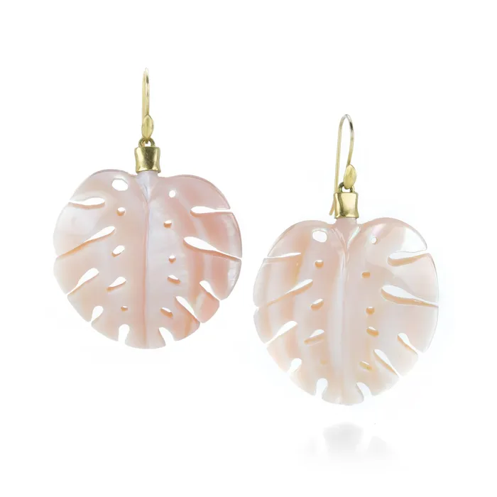 Earrings Annette Ferdinandsen Large Pink Mother of Pearl Palm Leaf Earrings