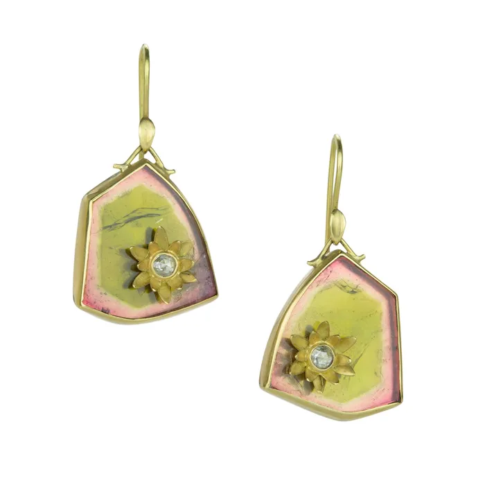 Earrings Annette Ferdinandsen Watermelon Tourmaline Water Lily Earrings