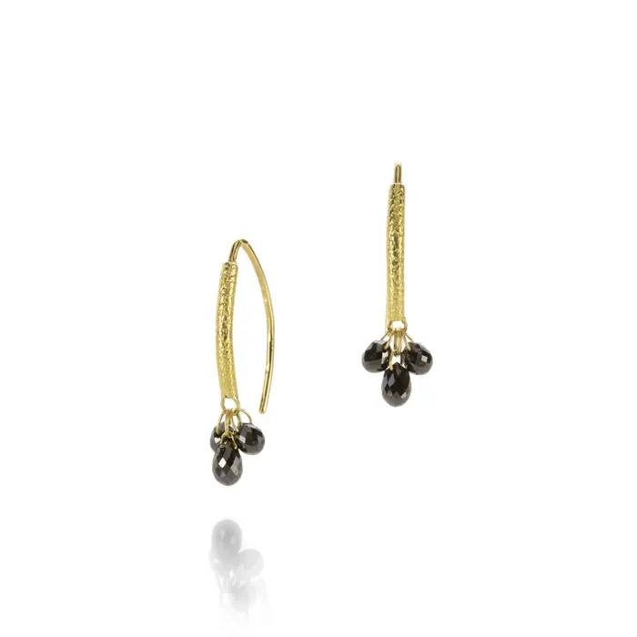 Earrings Barbara Heinrich Half Length Navette Earrings with Black Diamonds