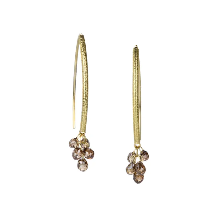 Earrings Barbara Heinrich Navette Earrings with Brown Diamond Drops